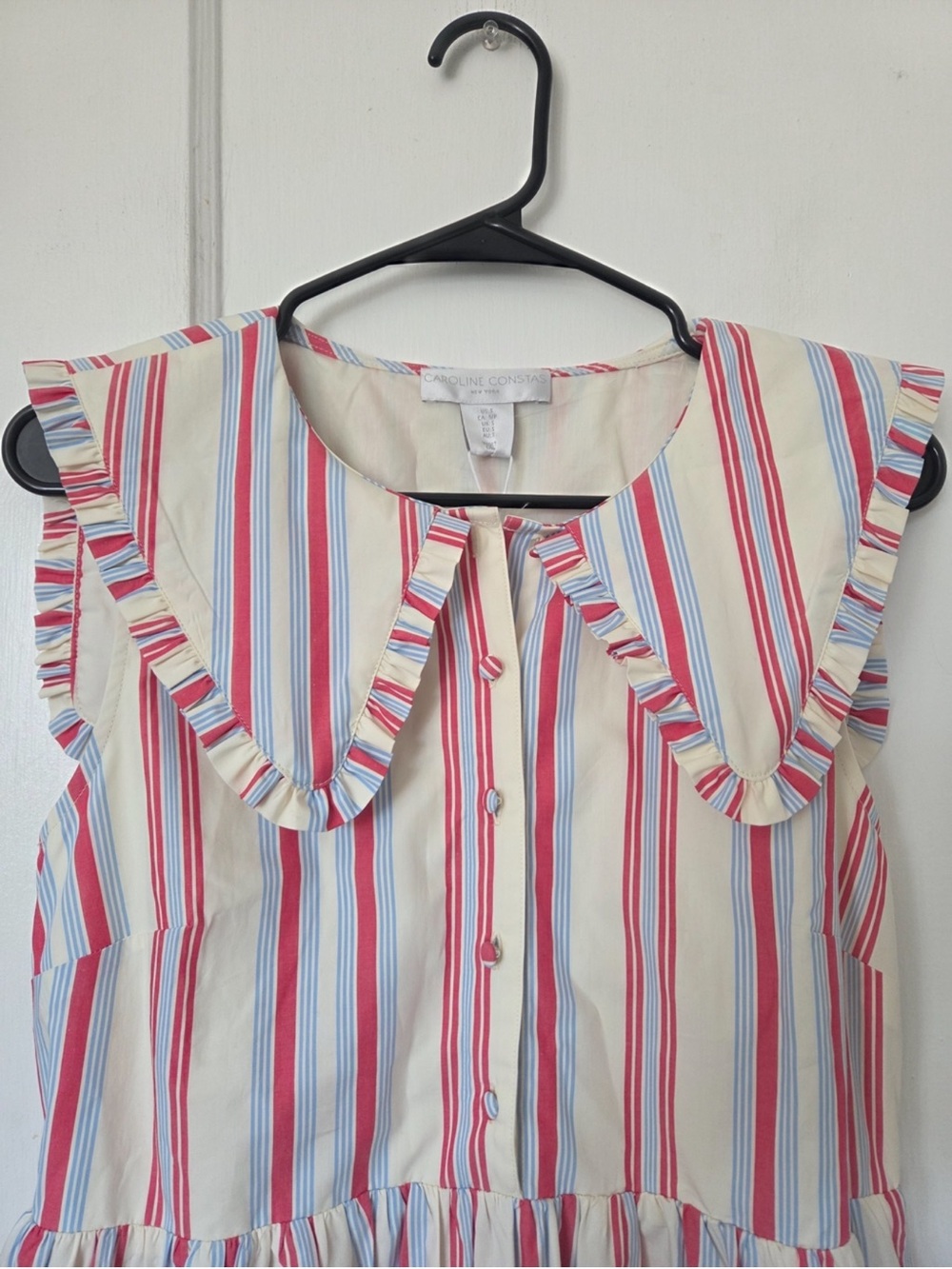 Caroline Constas Pink & Cream Striped Maxi Dress with Ruffle Collar - Picture 2 of 5